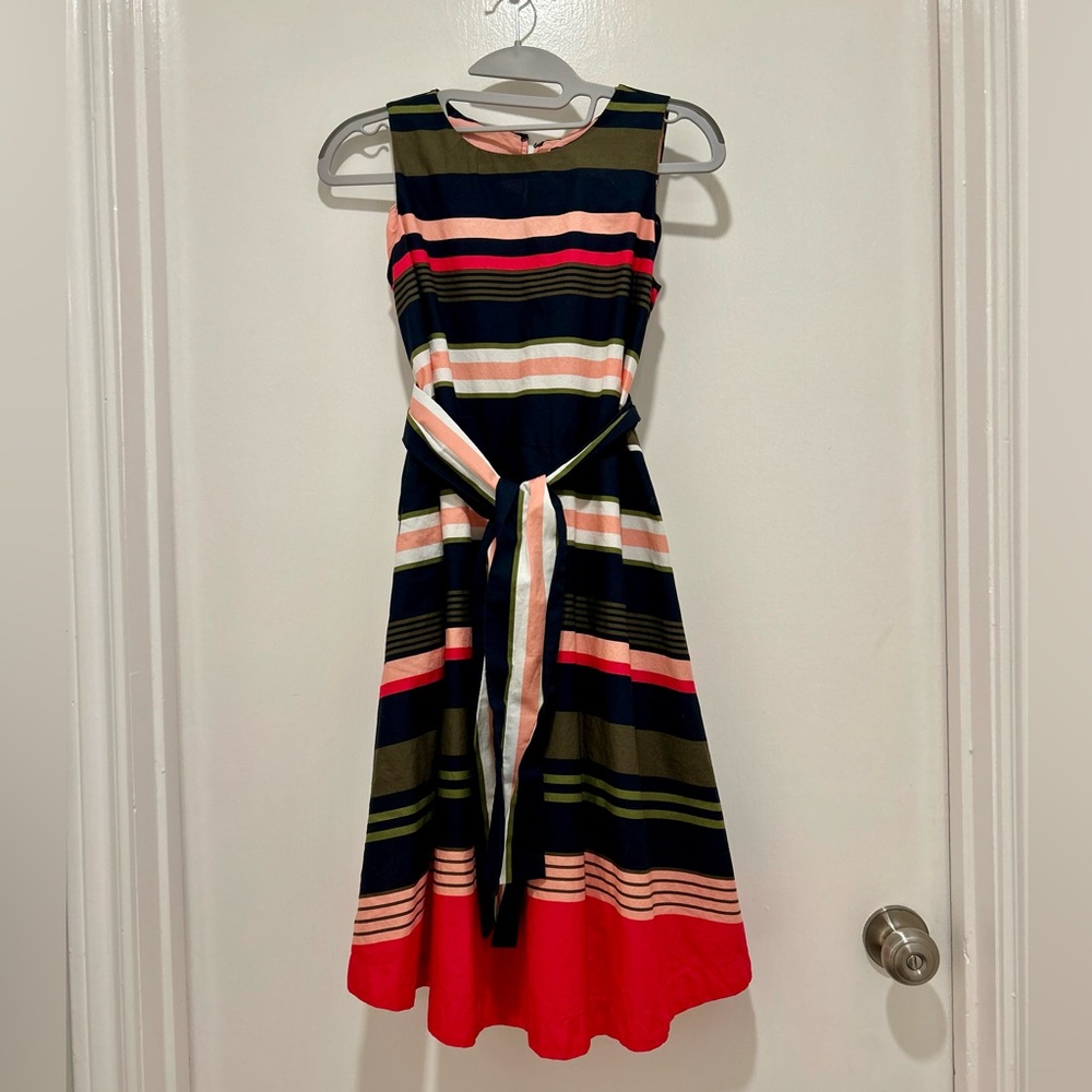 Ann Taylor Belted Color Block Striped Dress - XXSP